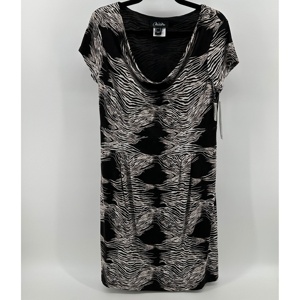 Nueva Zebra Short Sleeve Sheath Dress Black Brown 10 NWT Canada Party Neutral